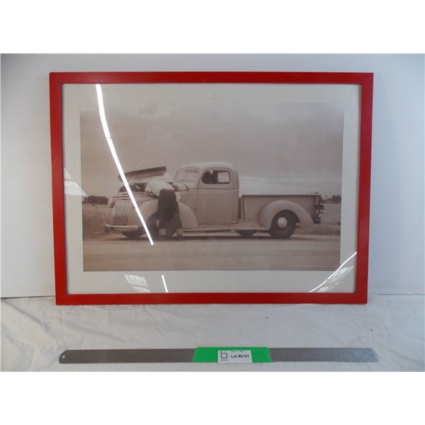 Vintage pickup truck picture print in plastic frame - 29x21