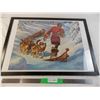 Image 1 : Mountee Snowshoeing with sled dogs - A. Friberg print in plastic frame - 29x21