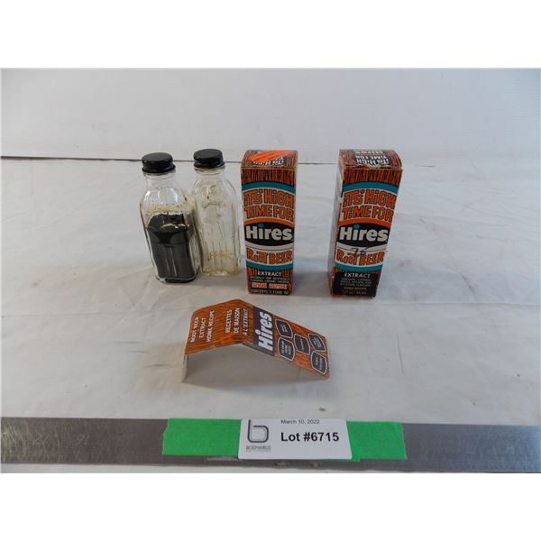 Hires Rootbeer extract bottles - printer error box + new revisioned box - 1 with instructions