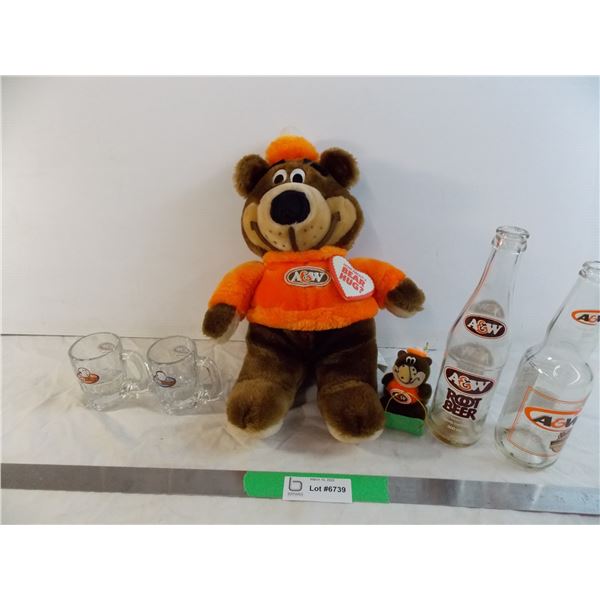 A&W Bottles, mini mugs, teddy bear