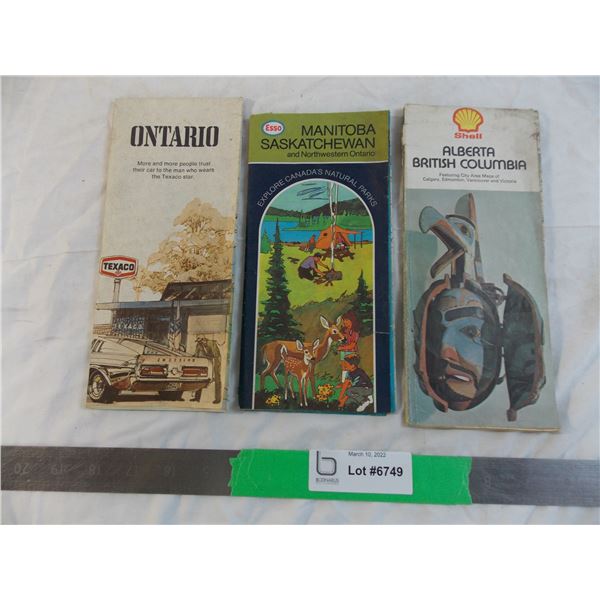 Ontario Texaco Road Map + Shell Alberta/BC + Esso Sask/Manitoba