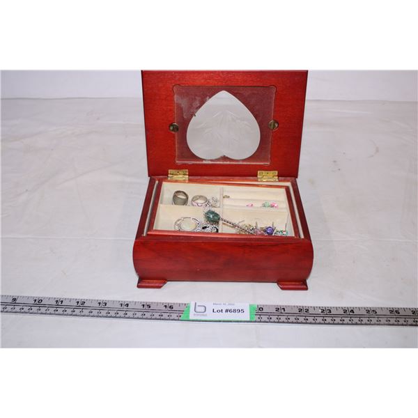 Wooden Jewelry Box with costume jewelry