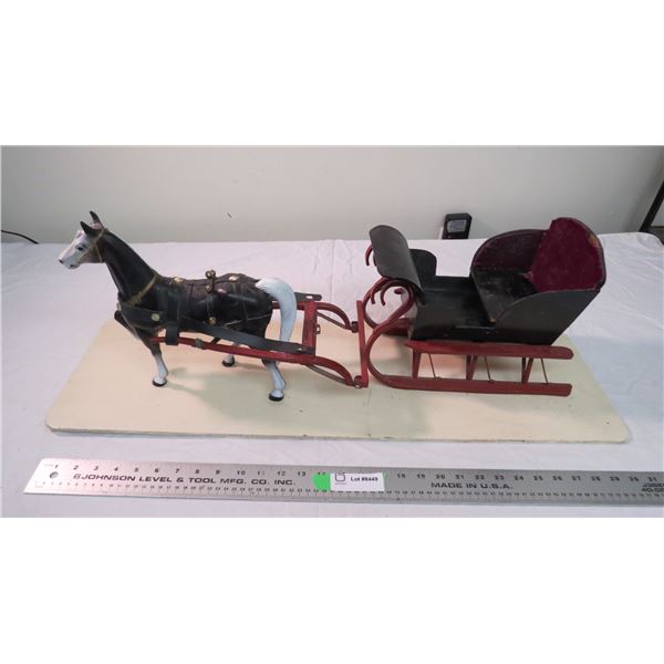 Toy Horse + Sleigh mounted on wood - 32  long