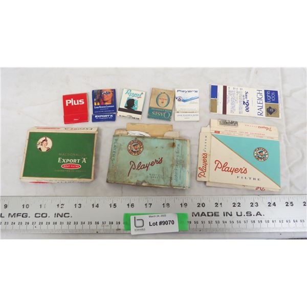 (3) vintage cigarette packs (6) Matchbooks