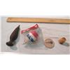 Image 2 : Wood top made in Japan - wooden nickel, ruler, thimble, awl