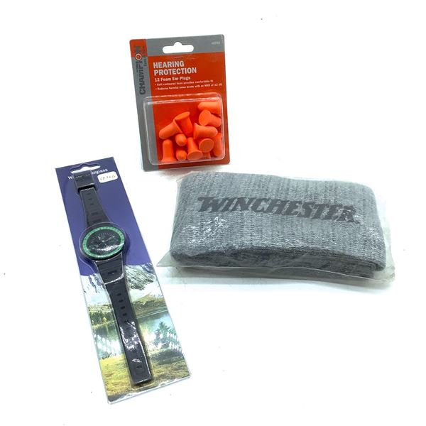 Watch Compass, Winchester Gun Sock And Champion Foam Earplugs, New