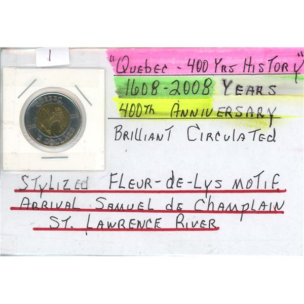 Quebec - 400 Year History Toonie - Circulated