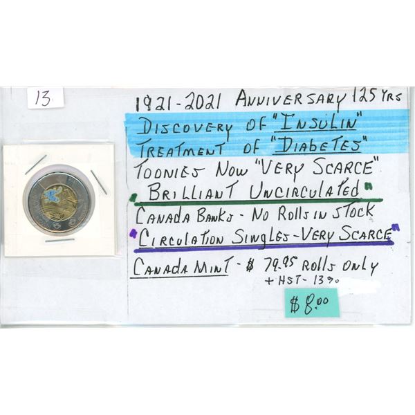 1921-2021 Toonie - 100yr Anniversary of Insulin Discovery UNC