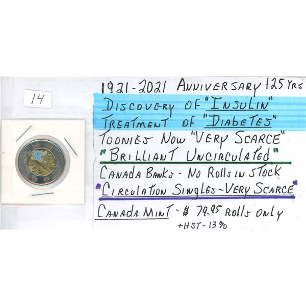 1921-2021 Toonie - 100yr Anniversary of Insulin Discovery UNC