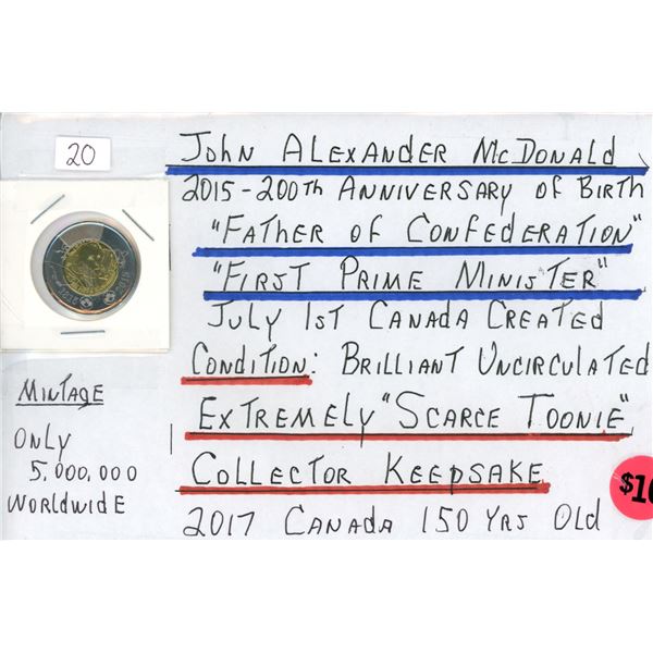 2015 Toonie - 200th Aniversary of John Alexander McDonald Birth