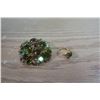 Image 1 : Costume Jewelry - "Gem" Brooch & Gold Colour Ring w/ Green Stone
