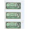 Image 1 : 3 Canada one dollar bills - 2 X 1967 1 X UF note 1954 mint state bills