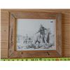 Image 1 : Cattle Branding Scene Penvil Print in Barn Board by Kim Kuttan-selbee 13 X 11