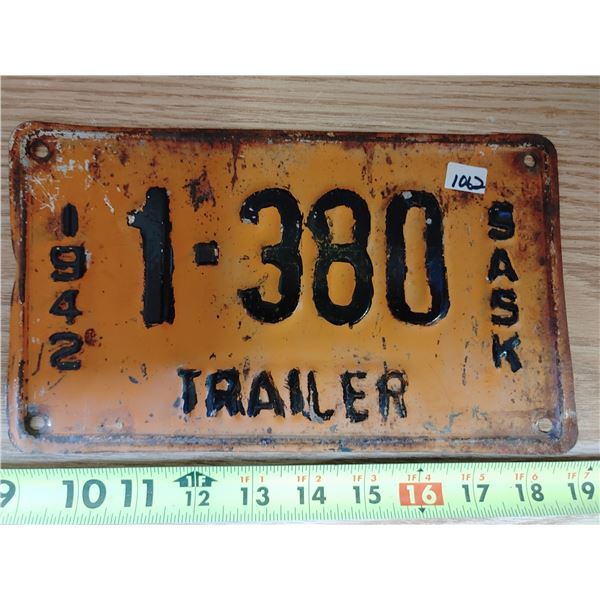 1942 Sask Trailer Plate