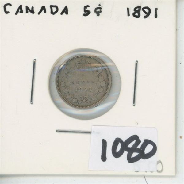 1891 Canada 5 Cent Silver Coin
