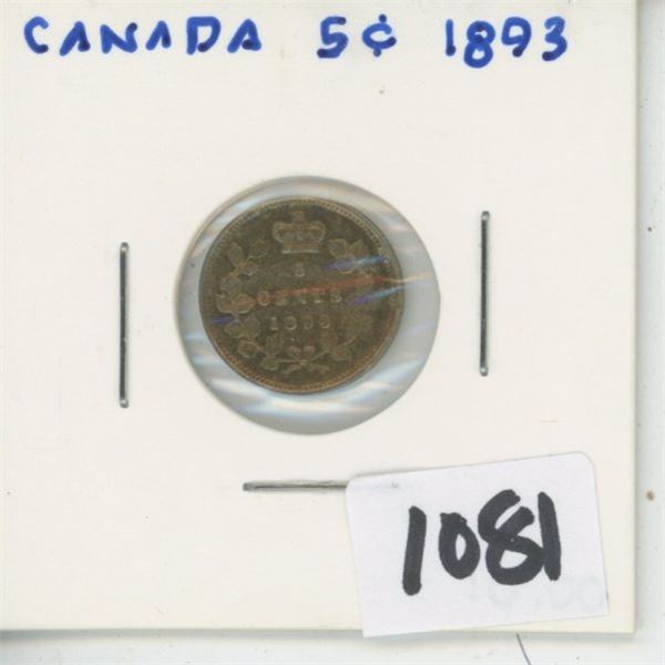 1893 Canada 5 Cent Silver Coin