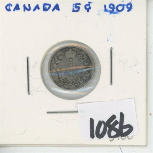 1909 Canada 5 Cent Silver Coin