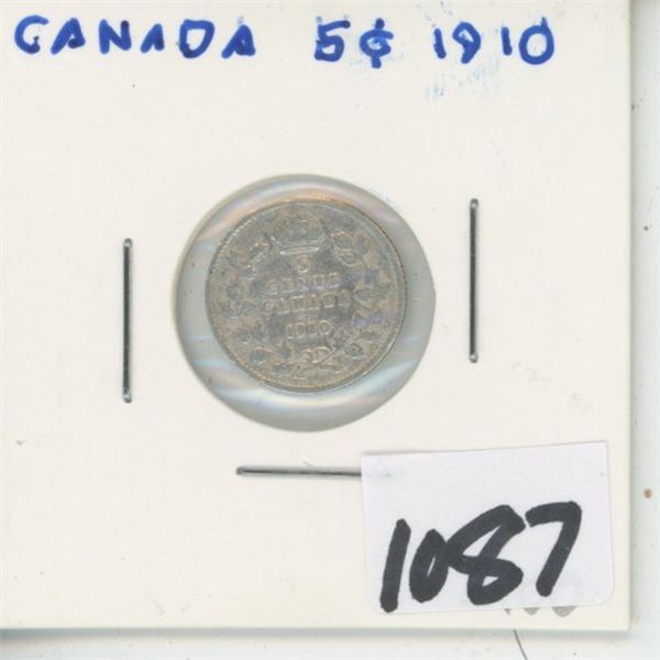 1910 Canada 5 Cent Silver Coin
