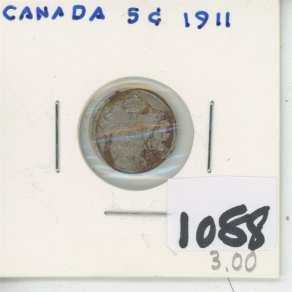 1911 Canada 5 Cent Silver Coin