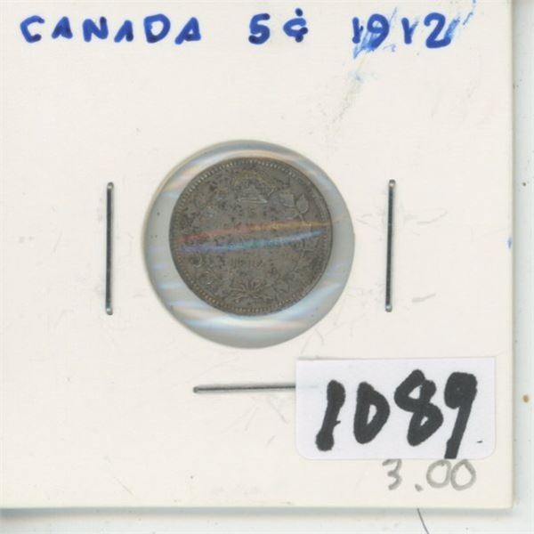 1912 Canada 5 Cent Silver Coin