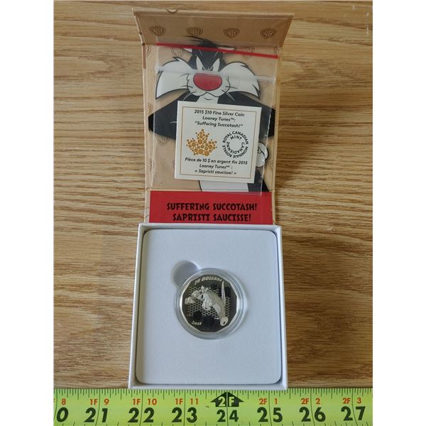 2015 $10 Fine Silver Coin Looney Tunes "Suffering Succotash"