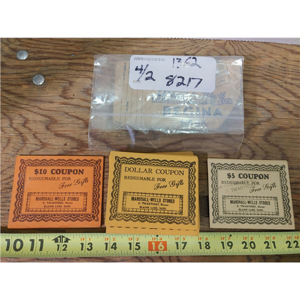 Lot of Vintage Coupons From Blaine Lake's Marshall Well's Store