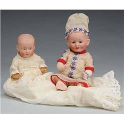 Lot of 2: Bisque Head Babies.
