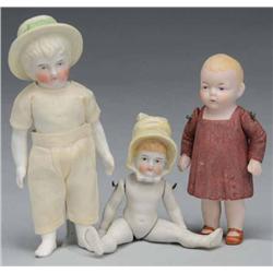 Lot of 3: All-Bisque German Dolls.
