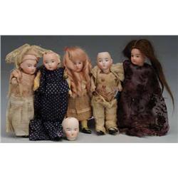 Lot of 5: Bisque Head Dolls.