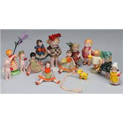Lot of 15: All-Bisque & Wooden Dolls.