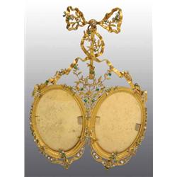Bronze Jeweled Double Picture Frame.