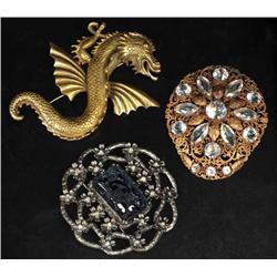 Lot of 3: Antique Costume Jewelry Pins.