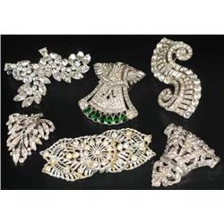 Lot of 6: Antique Jewelry Rhinestone Pins & Clips.