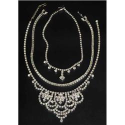 Lot of 3: Antique Jewelry Rhinestone Necklaces.