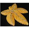 Image 1 : Bakelite Yellow Leaf Clip-On Pin with Rhinestones.