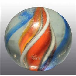 Solid Core Marble with White & Blue Ribbons.