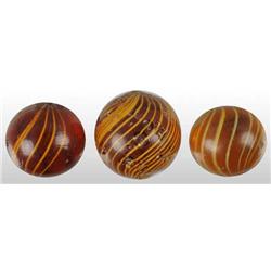 Lot of 3: Hand-Made Yellow Glass Swirl Marbles.