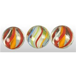 Lot of 3: Glass Ribbon Swirl Marbles.