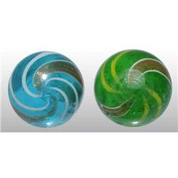 Lot of 2: Colored Glass Lutz Marbles.