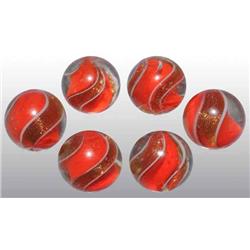 Lot of 6: Orange Ribbon Lutz Marbles.