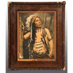 Painted Photograph of Native American Indian.
