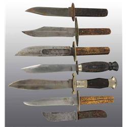 Lot of 7: Hunting Knives with Leather Sheaths.