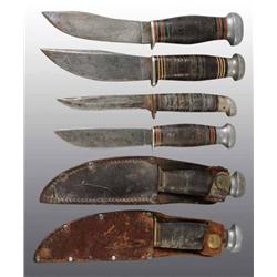 Lot of 6: Hunting Knives with 2 Leather Sheaths.