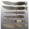 Image 2 : Lot of 6: Hunting Knives with 2 Leather Sheaths.