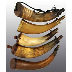 Lot of 5: Miscellaneous Antique Powder Horns.