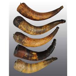 Lot of 5: Large Antique Powder Horns.