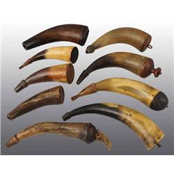 Lot of 9: Miscellaneous Antique Powder Horns.