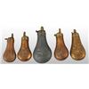 Image 1 : Lot of 5: Embossed Brass Metal Gun Powder Flasks.