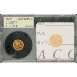 1880 Indian Head Gold $1 AU 55.