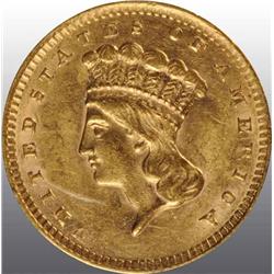 1856 Indian Gold $1 AU 55 Upright 5.